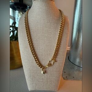 Gold Chunky Chain Necklace with Padlock Charm
